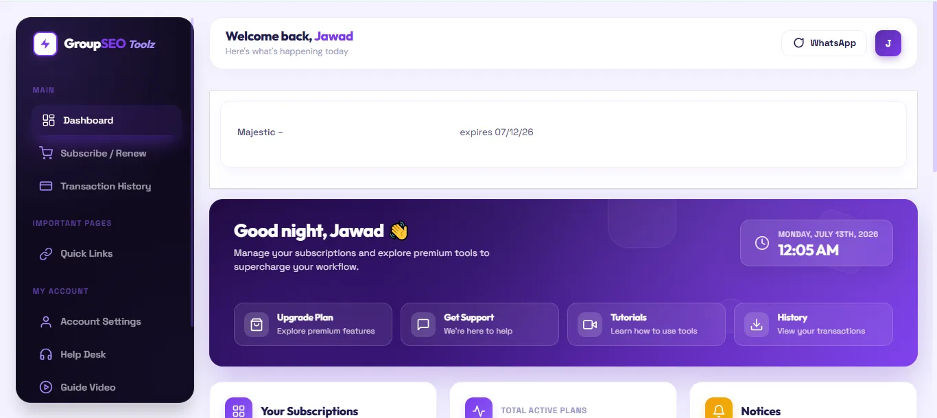 Member dashboard preview